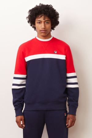 FILA Verus Crew Sweatshirts Navy / Red / White,Mens Clothing | CA.VDLRFG487